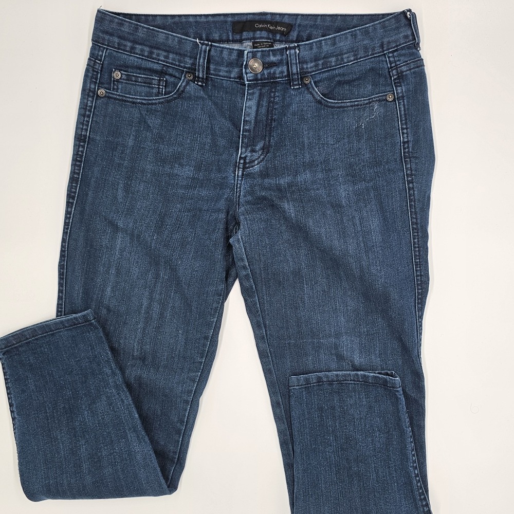Calvin Klein Women's High Rise Straight Leg Jeans, Dark Blue,‎ Size 8